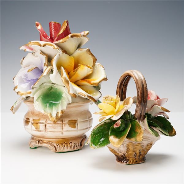 2pc Nuova Capodimonte & Capodimonte Floral Gilt Baskets