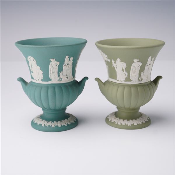 2pc Wedgwood Jasperware Miniature Urn Form Vases