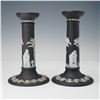 Image 1 : 2pc Wedgwood Black Basalt Jasperware Candlesticks