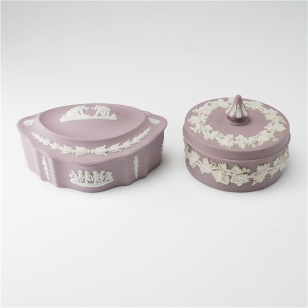 2pc Wedgwood Lilac Jasperware Lidded Boxes