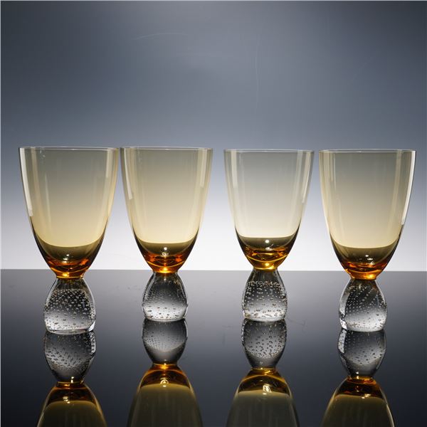 4pc Amber Tone Water Goblets with Controlled Bubble Bases