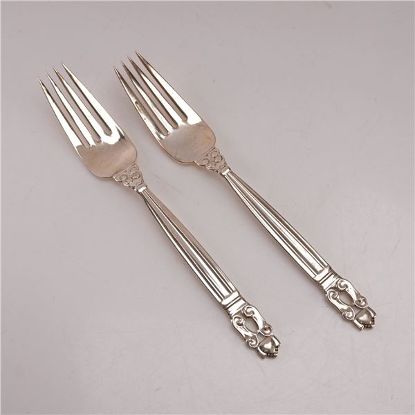 2pc Georg Jensen Sterling Silver Luncheon Forks, Acorn