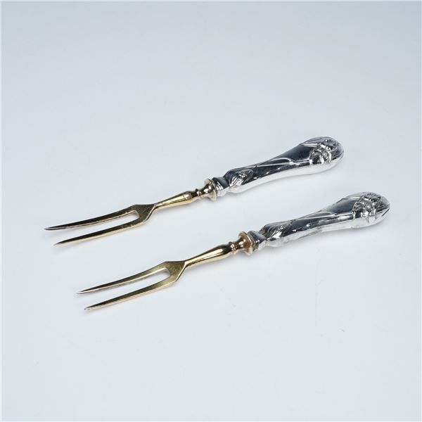 2pc Continental Silver (800) Gilt Serving Forks