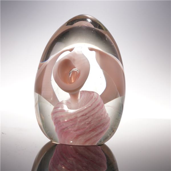John Barlin Studio Glass Paperweight, Cala Lily Flowers, Artist Signed