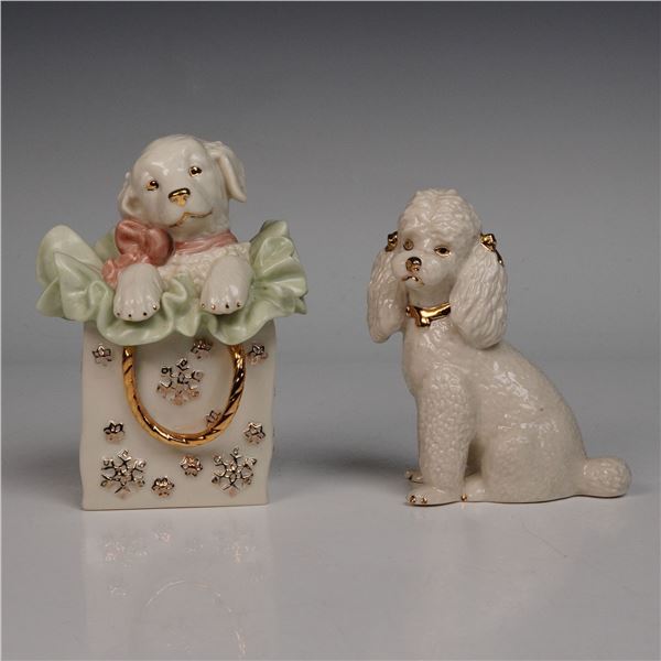 2pc Lenox Gilt Classic Puppies Figurines, Playful Present & Classic Poodle