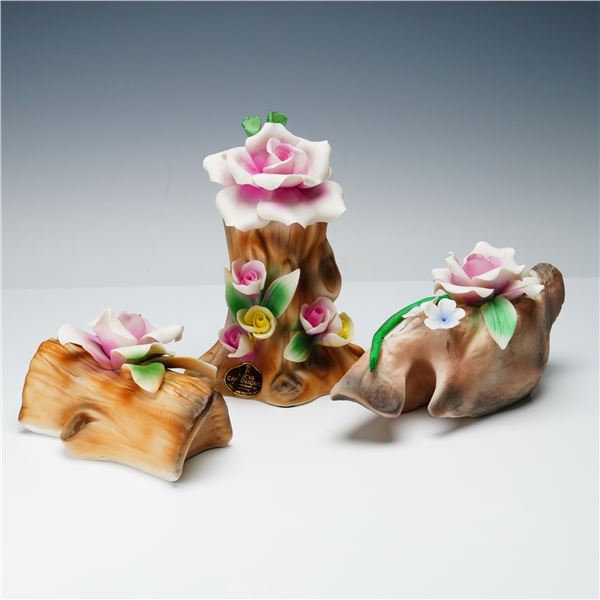 3pc Nuova Capodimonte Porcelain Floral Sculptures