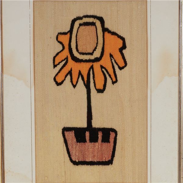 Colombian Handwoven Textile Art, Stylized Flower