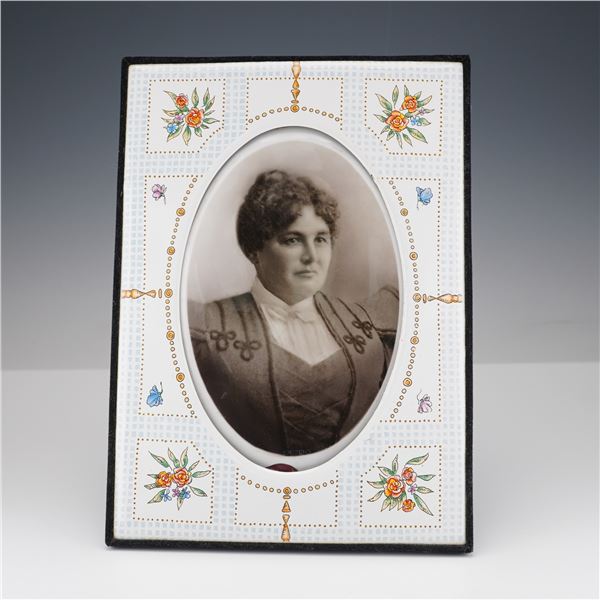 Enamel Portrait Frame with Antique Photograph on Convex Enamel Base
