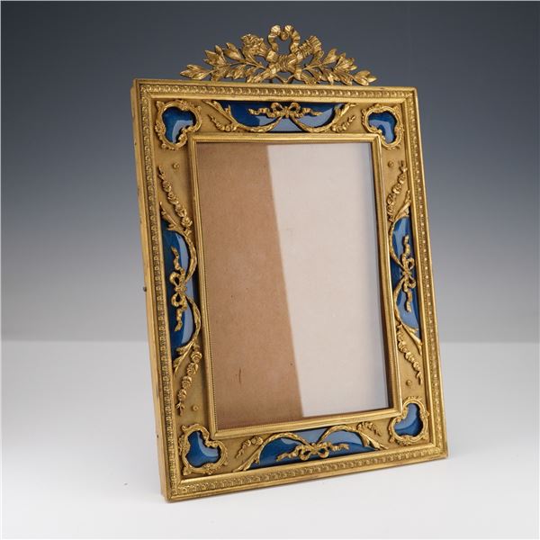 Vintage Ornate Gilt Picture Frame with Blue Accents