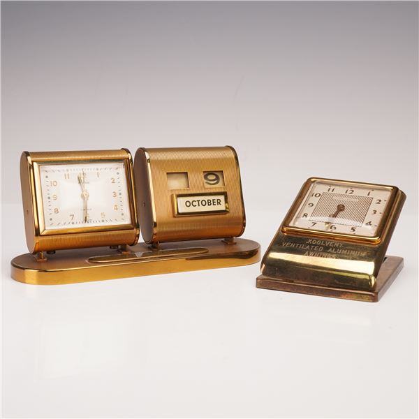 2pc Mid-Century Koolvent Desk Clock and Rensie Clock and Calendar Set