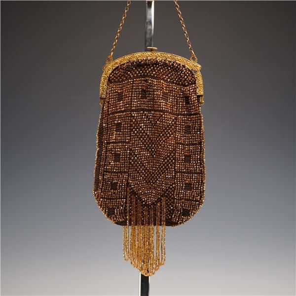 Amber Glass Beaded Frame Purse