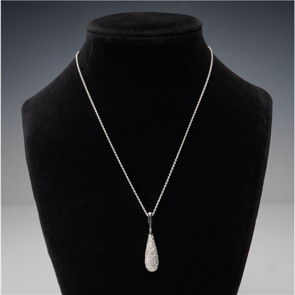 14K White Gold 0.20ctw Pave Diamond Teardrop Pendant Necklace