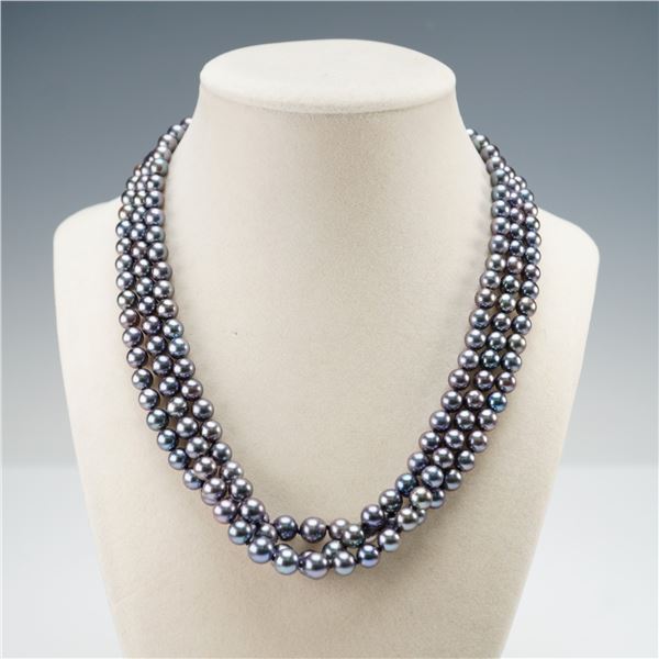 Black Cultured Pearl Necklace with 14K White Gold Clasp