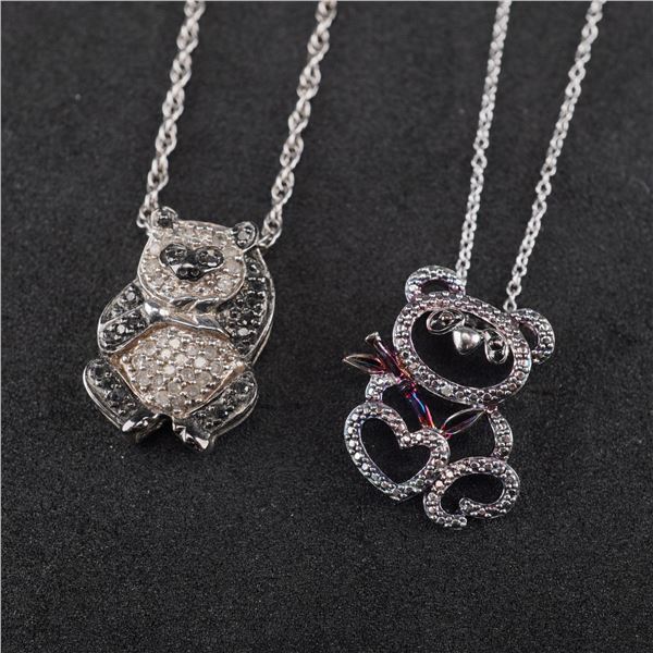 2pc Sterling Silver Bear Pendant Necklaces