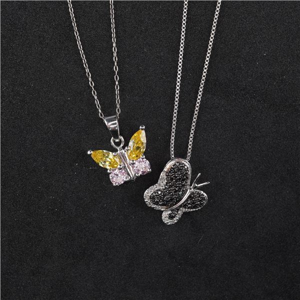 2pc Sterling Silver Butterfly Pendant Necklaces