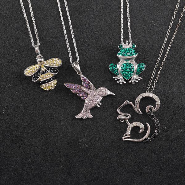 4pc Sterling Silver Animal Pendant Necklaces
