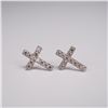 Image 1 : Pair of Sterling Silver Cross Stud Earrings with Clear Stones