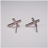 Image 2 : Pair of Sterling Silver Cross Stud Earrings with Clear Stones