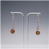 Image 1 : Pair of Sterling Silver Drop Earrings with Amber Cabochons