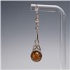 Image 2 : Pair of Sterling Silver Drop Earrings with Amber Cabochons