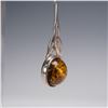 Image 3 : Pair of Sterling Silver Drop Earrings with Amber Cabochons