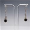 Image 4 : Pair of Sterling Silver Drop Earrings with Amber Cabochons