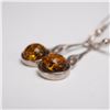 Image 6 : Pair of Sterling Silver Drop Earrings with Amber Cabochons