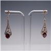 Image 1 : Pair of Sterling Silver Drop Earrings with Garnet and Marcasite