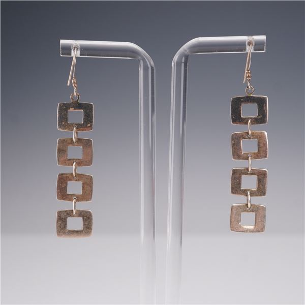 Pair of Sterling Silver Geometric Drop Earrings