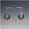 Image 1 : Pair of Sterling Silver Mosaic Inlay Drop Earrings