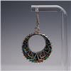 Image 2 : Pair of Sterling Silver Mosaic Inlay Drop Earrings