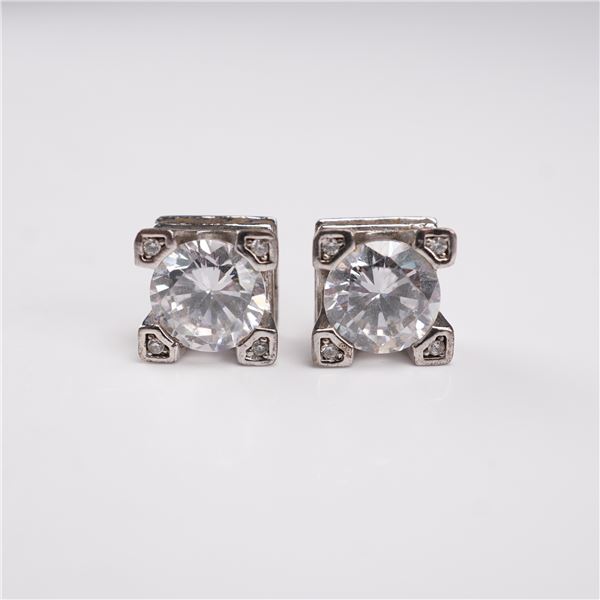 Pair of Sterling Silver Stud Earrings with Large Round Stones, I Do