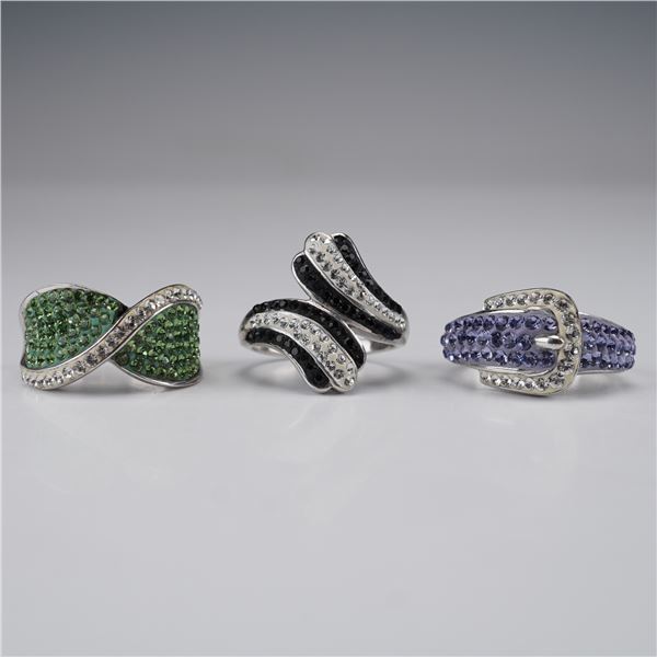 3pc Sterling Silver Pave Swarovski Crystal Rings