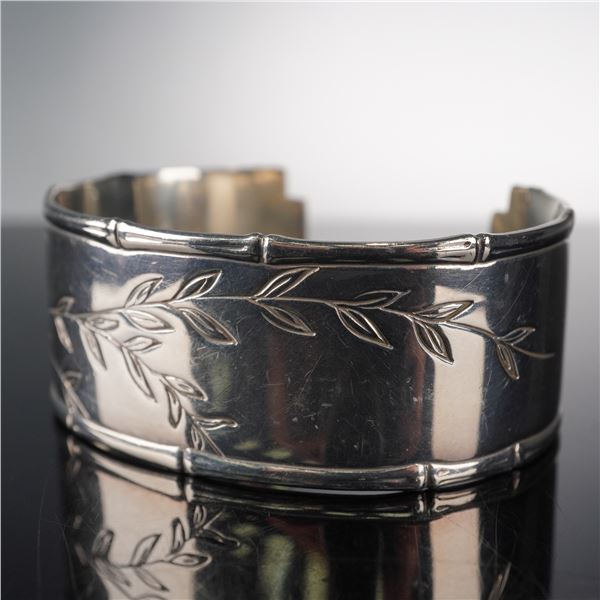 Tiffany & Co. Sterling Silver Engraved Leaf Cuff Bracelet