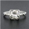 Image 2 : Vintage Platinum 1.50 ctw Round Solitaire w/ Baguette Diamond Engagement Ring