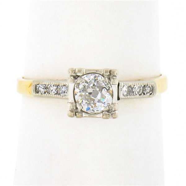 Antique Edwardian 14k TT Gold 0.43 ctw European Diamond w/ Accents Engagement Ri