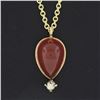 Image 3 : Antique 14k Yellow Gold Pear Cabochon Carnelian & Seed Pearl Pendant w/ Chain