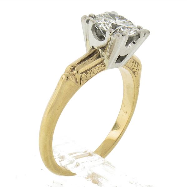 Vintage 14k Gold & Platinum 0.82 ctw G VS Diamond Solitaire Wheat Engagement Rin