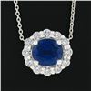 Image 5 : NEW Platinum 2.77 ctw GIA Oval Royal Blue Sapphire Diamond Halo Pendant Necklace