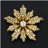 Image 2 : Antique Victorian 14k Gold Diamond & Seed Pearl Flower Burst Pin Brooch Pendant