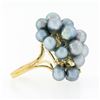 Image 5 : 14k Yellow Gold Bluish Gray Pearl w/ Etched Leaf Large Cluster Cocktail Ring