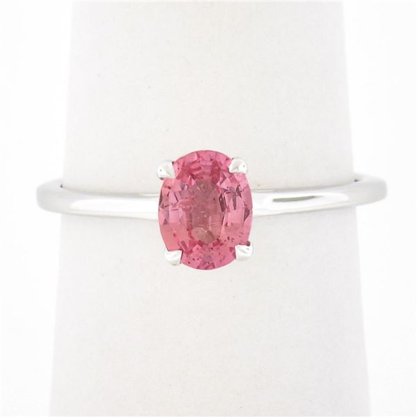 NEW 14K White Gold GIA Oval Orangy-Pink Padparadscha Sapphire Solitaire Ring