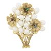 Image 1 : Estate 14k Gold Ruby Emerald Sapphire & Pearl Multi Flower Bouquet Brooch Pin