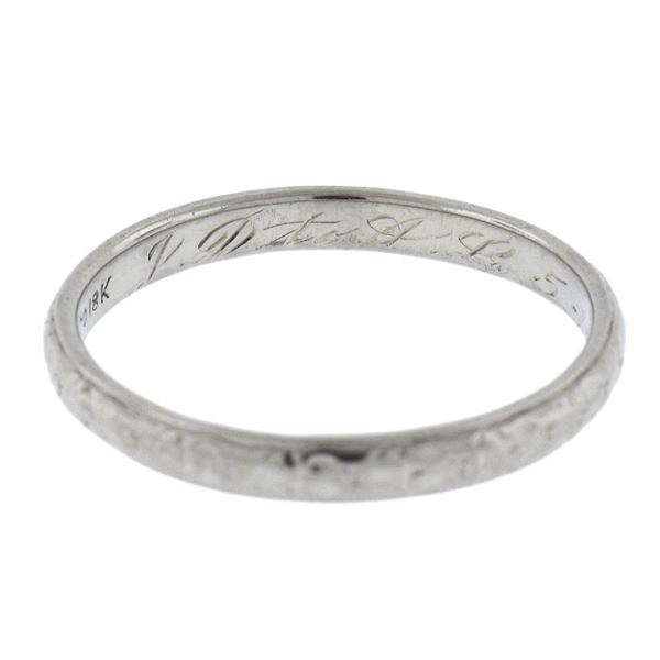 Antique 18K White Gold 2.6mm Engraved Textured Work Eternity Stackable Band Ring