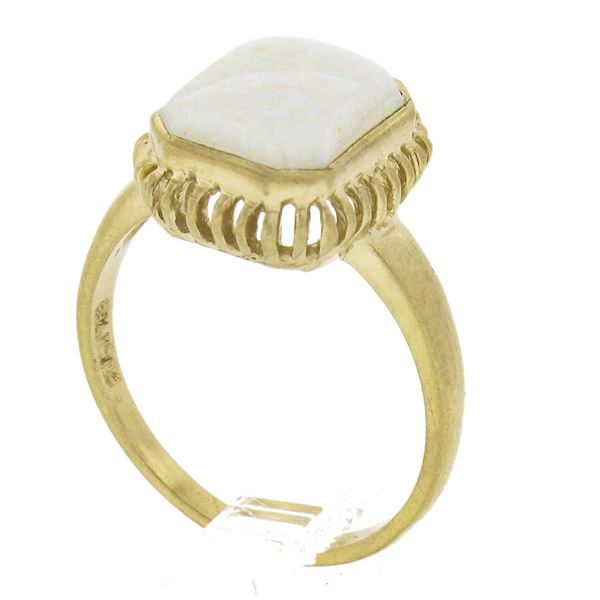 Vintage 10k Yellow Gold Rectangular Cabochon Cut Opal Solitaire Cocktail Ring