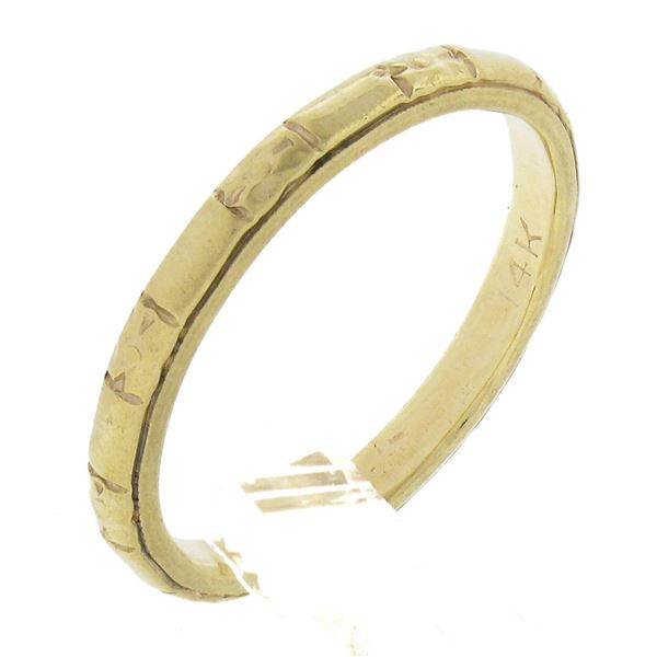 Antique 14k Yellow Gold Detailed Floral Work Eternity Stackable Band Ring