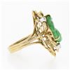 Image 5 : Vintage 14k Gold Carved Leaf Jade & Diamond Dual Finish Open Frame Cocktail Ring
