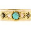 Image 6 : Antique Etruscan Revival 14K Gold Turquoise & Rose Cut Diamond Bangle Bracelet