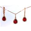 Image 1 : Estate 14K Rose Gold Dangle Pendant and Huggie Dangle Earring Set by Effy with Pear Natural Rubies a