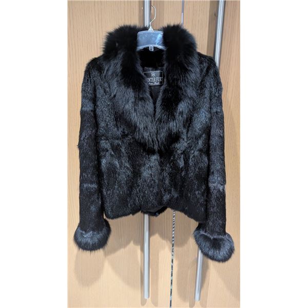 Designer bolero style Ranch Mink Jacket with Black Fox fur shawl collar and cuffs.